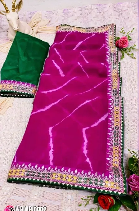 Georgette Printed Saree for Women (Magenta, 6.1 m)