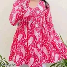 Rayon Printed Short Kurti for Women, Pink 