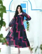 Cotton Slub Printed Gown for Women (Multicolor, M)