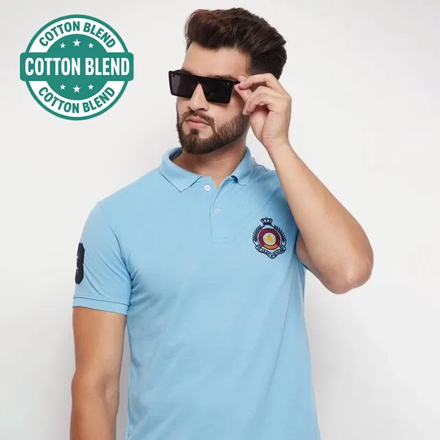 Printed Polo T-Shirt for Men (Aqua Blue, M)
