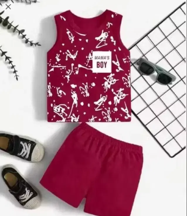 Printed Cotton Blend Clothing Set for Kids ,Red (2-3 Years)