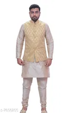Dupion Silk Solid Kurta with Pyjama & Jacket for Men 