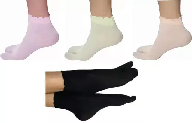 Nylon Ankle Length Socks for Women (Multicolor, Set of 4)