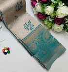Dola Silk Zari Woven Saree for Women, Beige & Green 