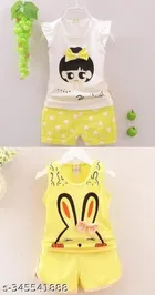 Hosiery Cotton Sleeveless Top & Bottom Clothing Set for Girls 