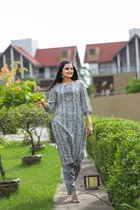 Cotton Blend Printed Kurta with Pant for Women 