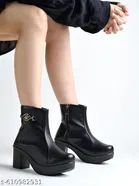 Shoetopia Solid Synthetic High-Top Heeled Boots Black 