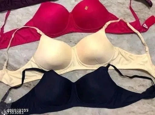 Hosiery Solid Bra for Women & Girls, Multicolour, Pack of 3 (40B)