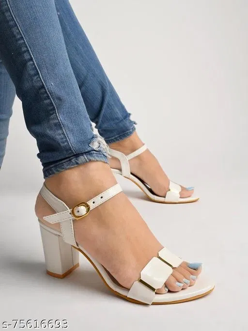 Shoetopia White Solid Block Heels (IND-3)