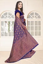 Jacquard Woven Design Saree for Women, Navy Blue 