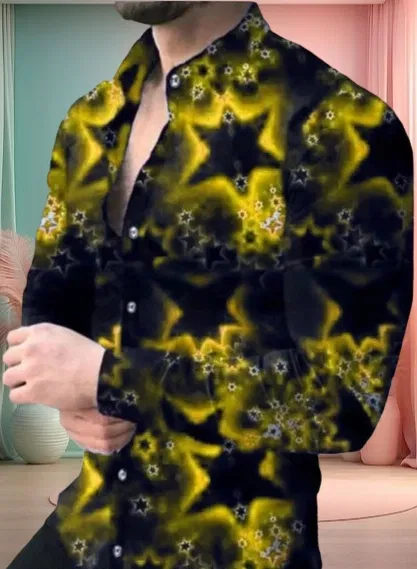 Printed Casual Shirts for Men (Yellow, S)