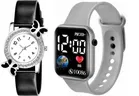 Analog & Smart Watch Combo for Women & Girls (Black & Grey, Pack of 2)