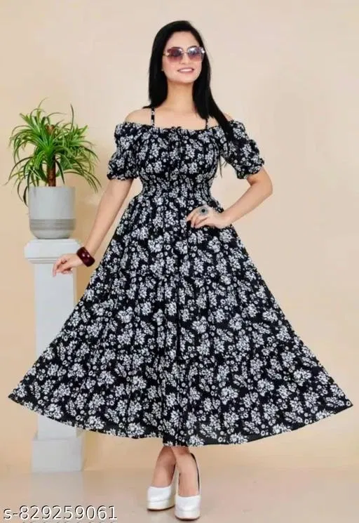 Printed One Piece Dress (Black, L)