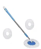 Spin Mop Extendable Handle with Microfiber Refill (3 Pcs) (Set of 2, Blue & White)