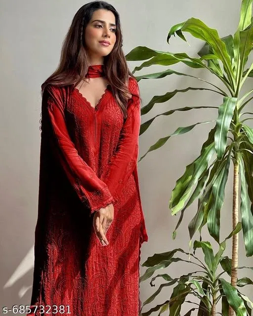 Embroidered Palazzo Pants for Women (Red, 5XL)
