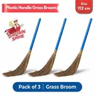 Captain Shine Grass Broom with Plastic Handle, 3x350g [Net], 112cm 