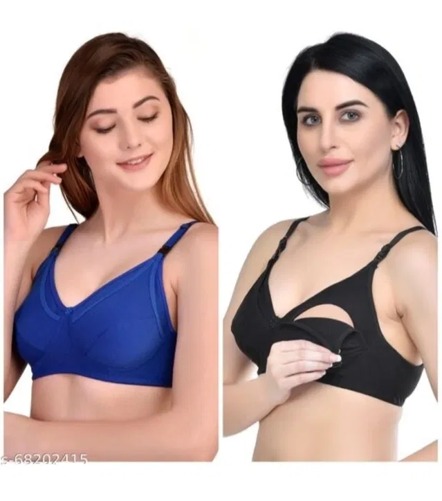 Cotton Blend Solid Non Padded Feeding Bras for Women (Multicolor, 40) (Pack of 2)