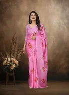 Art Silk Printed Saree for Women, Pink 