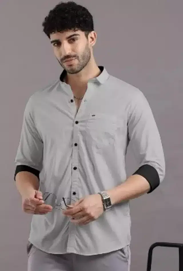 Full Sleeves Solid Shirt for Men (Light Grey, L)