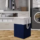Canvas Laundry Basket,Blue & Grey,  