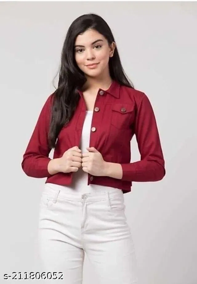 Full Sleeves Solid Jacket for Women & Girls (Maroon, S)