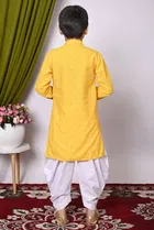 Rayon Cotton Embellished Kurta with Dhoti for Boys, Yellow & White 