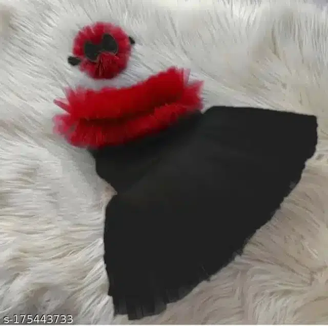 Net Sleeveless Dress for Girls (Red & Black, 1-2 Years)