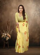 Art Silk Printed Saree for Women, Yellow 