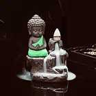 Resin Meditating Monk Buddha with Smoke Backflow Incense Holder 