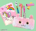 Unicorn Theme Diary with Pencil Case, 3 Pcs Pens & 2 Set Sticky Notes 