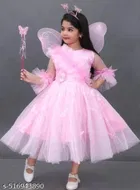 Cotton Blend Solid Dress for Girls (Pink, 0-1 Years)