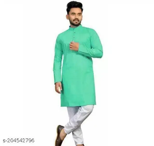 Full Sleeves Kurta for Men (Mint Green, S)