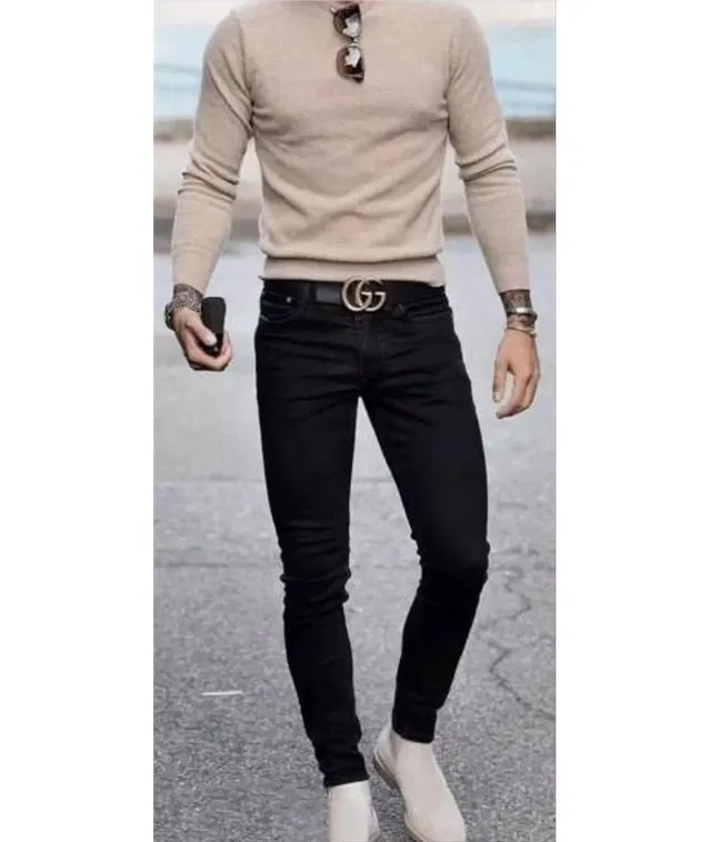 Denim Slim Fit Jeans for Men (Black, 28)