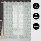 Sheer Floral Branches Printed Blue Flower Door Curtain 7ft Combo 