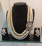 Four Layer Kundan And Pearl Necklace Set for Women, White