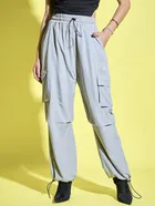 Polyester Loose Fit Trousers for Women (Grey, 28)