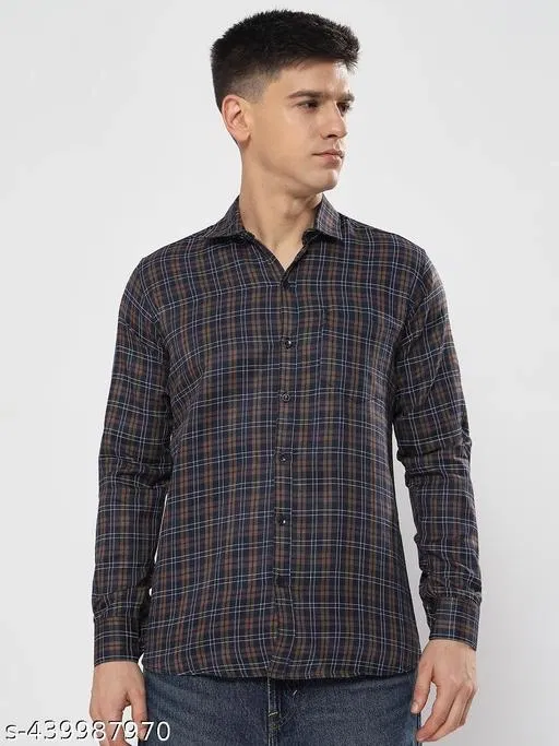 Cotton Blend Printed Shirt for Men, Brown (XL)