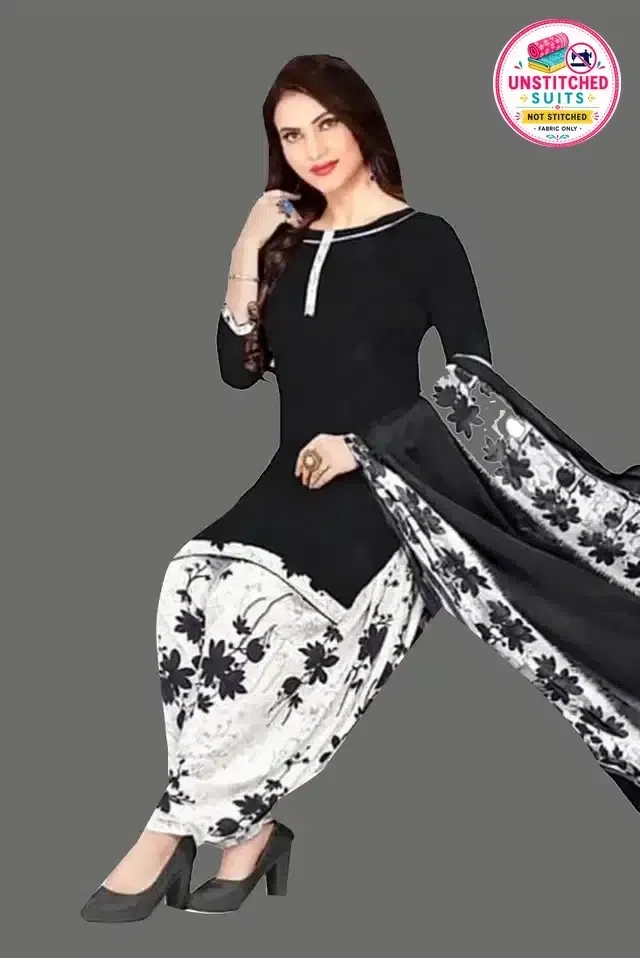 Unstitched Dress Material for Women & Girls (Black)