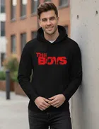 Fleece Printed Hoodie for Men, Black 