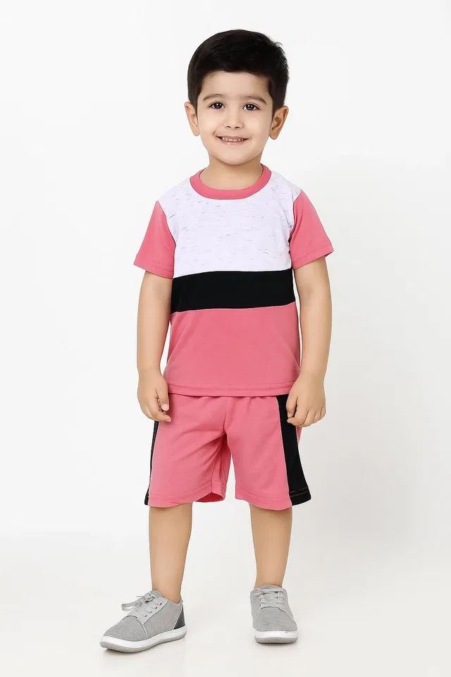 Solid Top & Bottom Set for Boys (Pink, 3-4 YR)