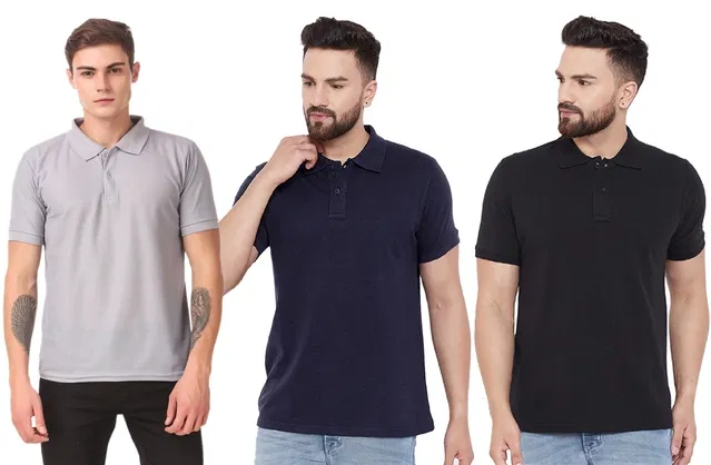 Polo T-shirts for Men, Pack of 3 (Multicolor, XL)