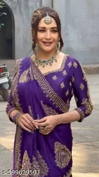 Georgette Embroidered Saree for Women, Blue 