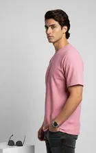 Polyester Round Neck T-shirt for Men, Pink 
