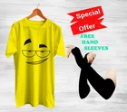 Round Neck Printed T-Shirt with Arm Sleeves for Men (Yellow & Black, S) (Set of 2)