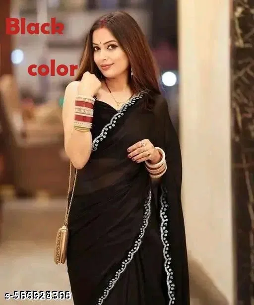 Chinnon Printed Saree For Women, Black