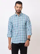Cotton Blend Checkered Shirt for Men, Sky Blue 