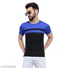 Round Neck Solid T-Shirt for Men (Royal Blue & Black, XL)