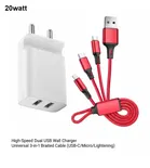 A S Dual Fast Charger 3.1A with Micro, Type-C & iPhone Cable 