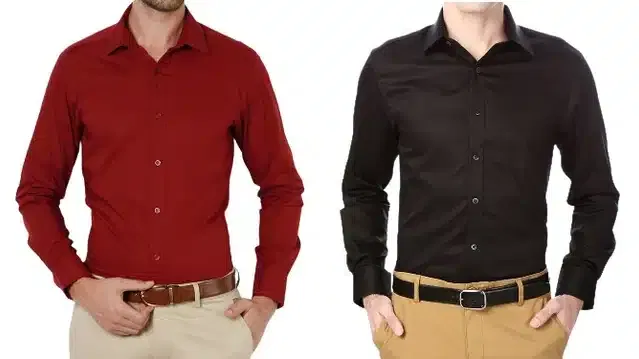 Exclusive Long Sleeves Shirt for Men (Pack of 2) (Red & Black, XXL) (JME-252)
