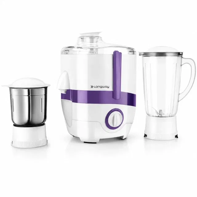 LONGWAY 2J 600 W Juicer Mixer Grinder with 2 Jars (White & Purple)